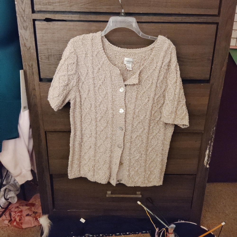 Chico's Beige Button-Up V-Neck Sweater